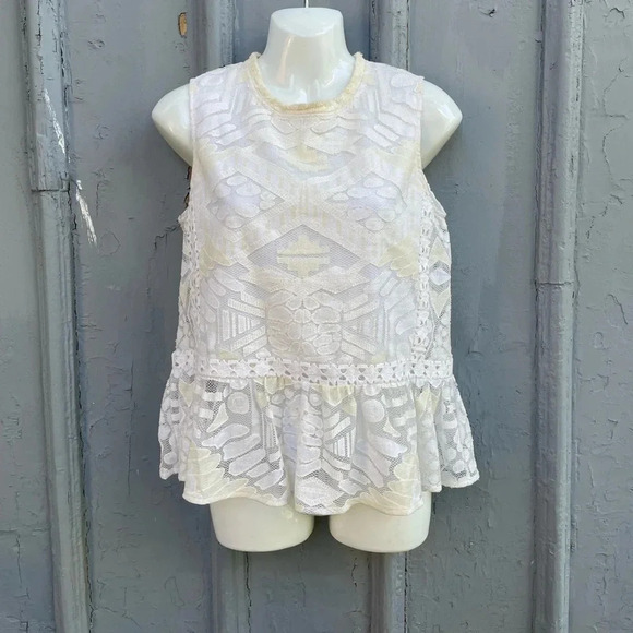 Sea NY Lace Peplum Top, ecru, sz 2 - Picture 2 of 9